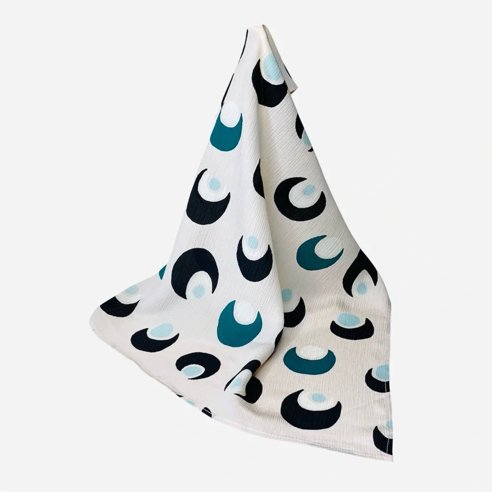 NWT SILKLETTE Half Moon Pattern 100% Fine Silk Kerchief Scarf Black+Blue